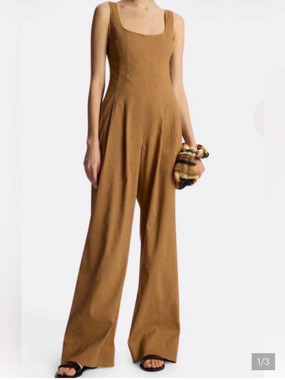 A.L.C. Isabel Stretch Linen Wide Leg Jumpsuit Brown Size 6